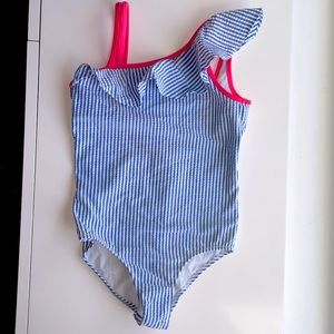 Girl’s ruffled seersucker bathing suit by J. Crew Size 8